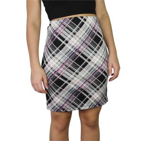 Y2k Urban Outfitters Black & Pink Plaid Pencil Skirt Mini Skirt Medium Cute - Picture 5 of 5